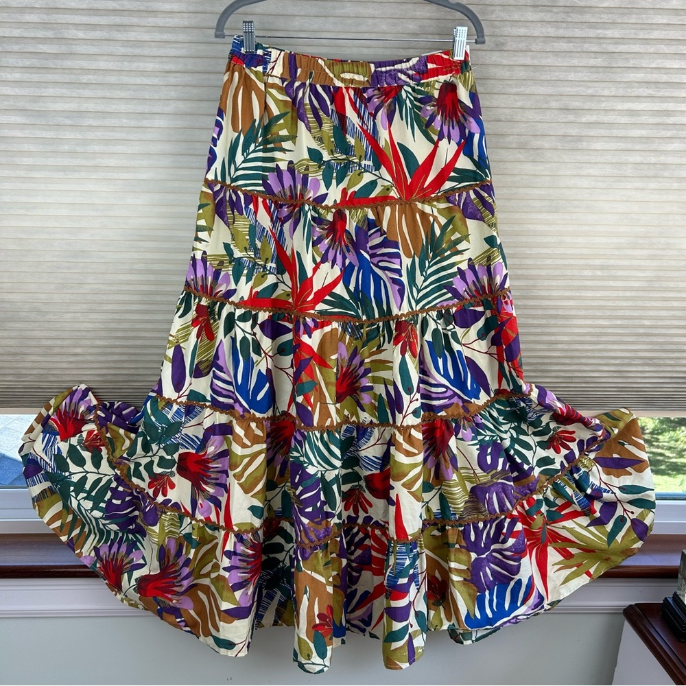 Truly 4 You Tiered Cottagecore Vibrant Floral Midi Skirt Tropical Vacation Fairy